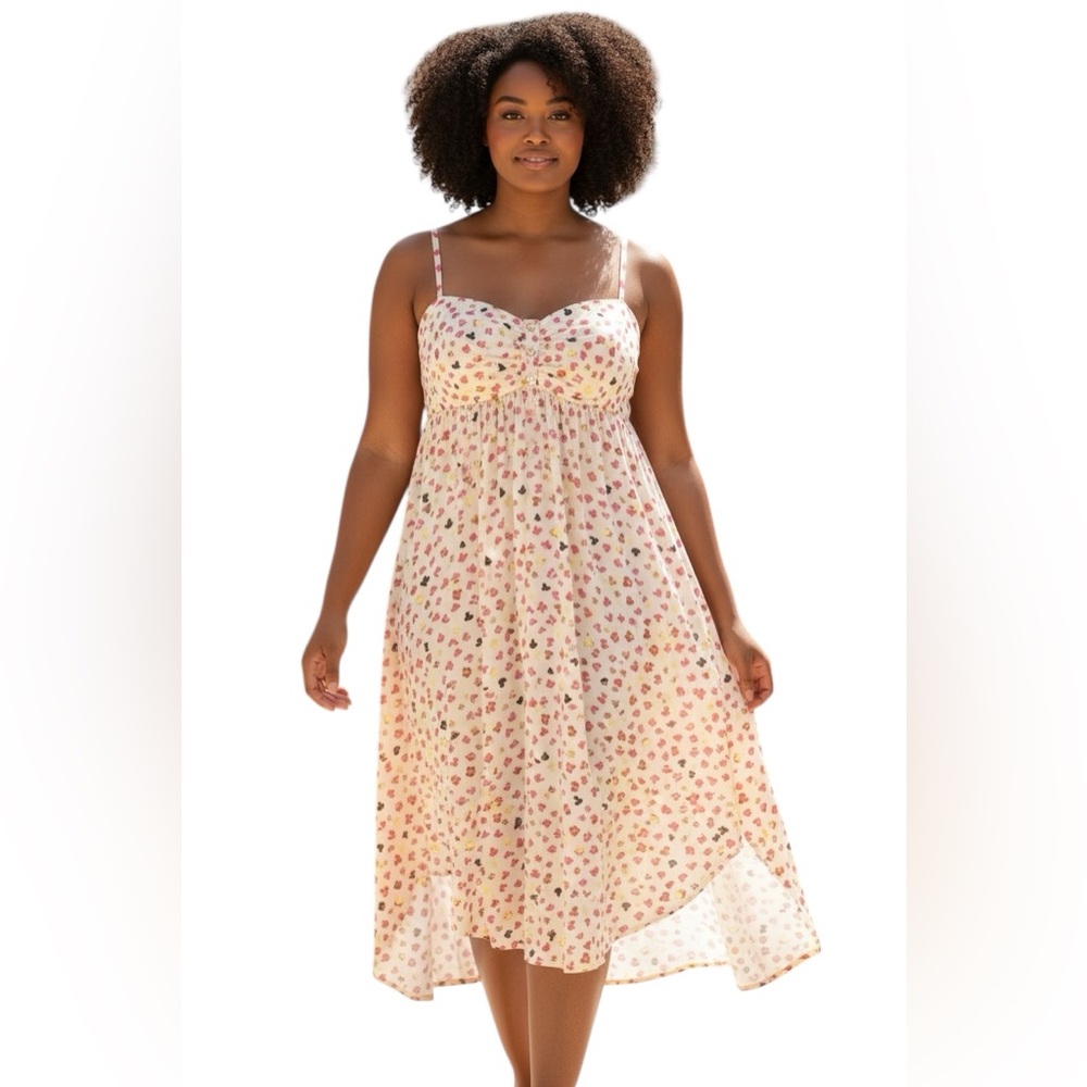 Rachel Roy Floral Dress XL Spaghetti Straps Button Front Lined